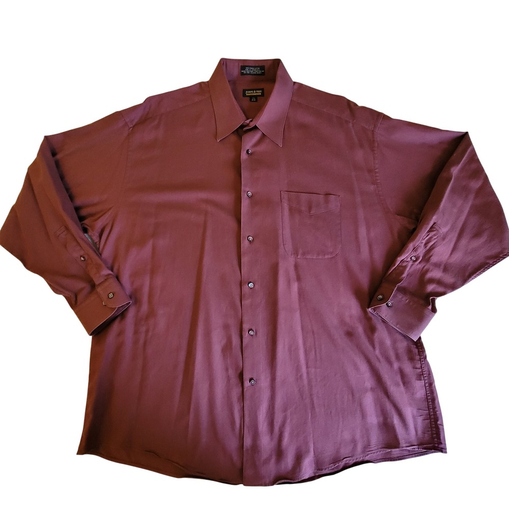 Joseph & Feiss Dress Shirt Mens 17.5 34-35 Burgundy Combed Cotton Long Sleeve